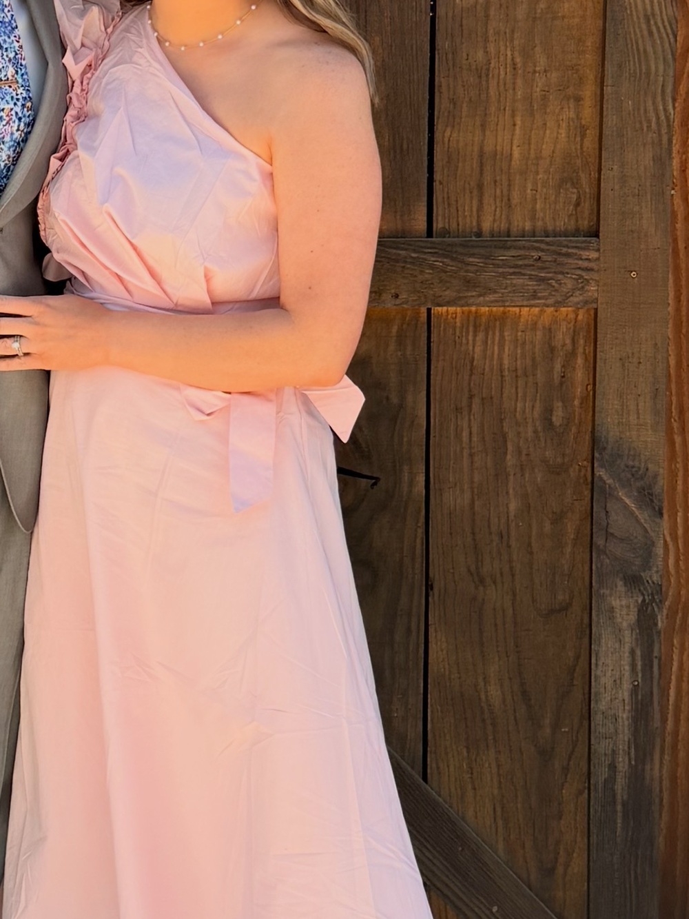 Amazon One-Shoulder Light Pink Dress with Waist Tie